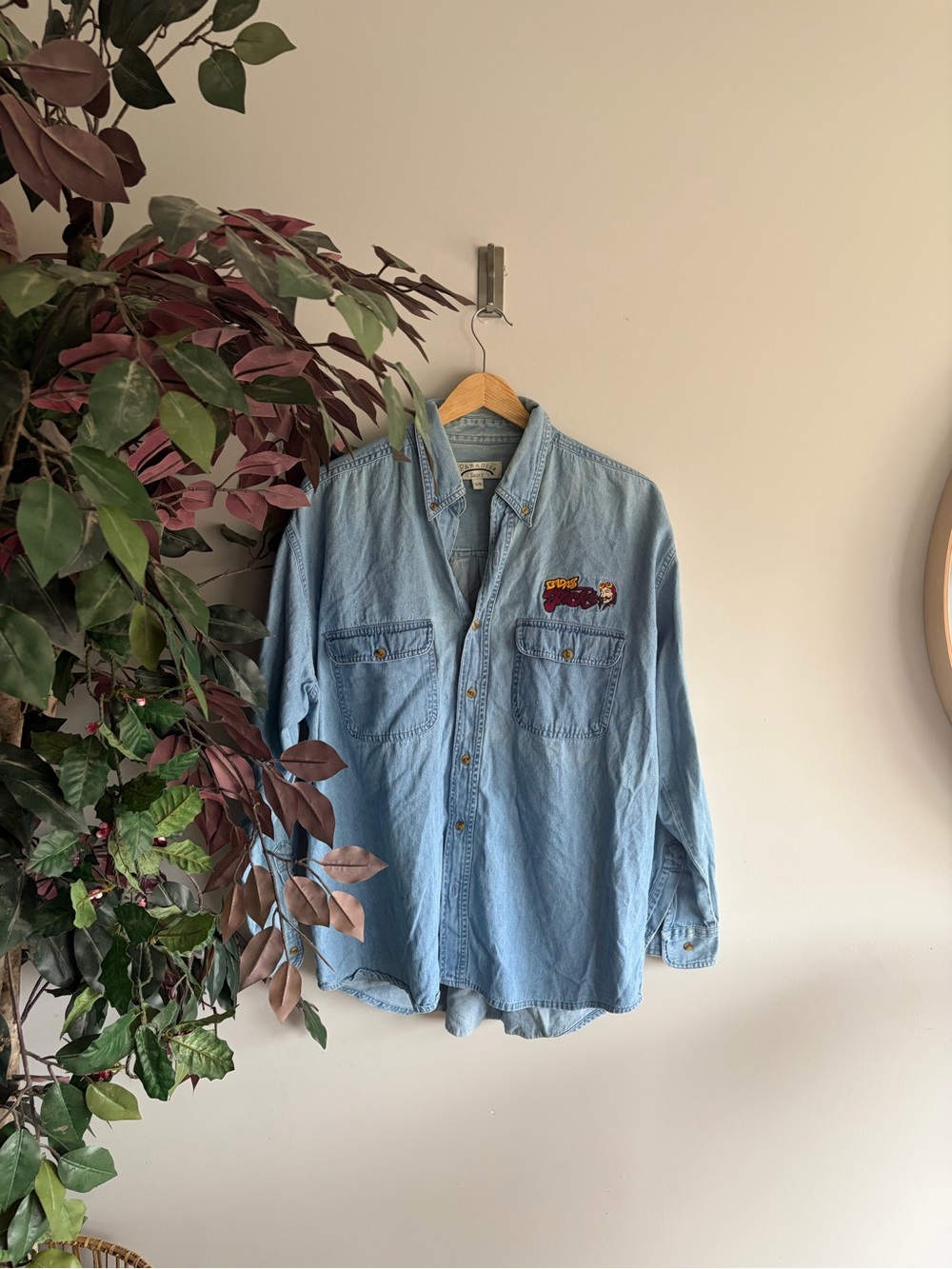 Light Blue Denim Work Shirt with Patch - Unbranded